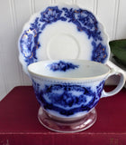 Antique Flow Blue Transferware Cup And Saucer 1880s Booths Alaska England