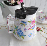 English Aesthetic Movement Hot Water Jug Pewter Lid English Mid Victorian Floral Pitcher 1880s