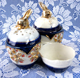 Bunny Rabbit Antique Staffordshire Condiment Set Imari 5 Pieces 1880s