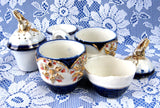Bunny Rabbit Antique Staffordshire Condiment Set Imari 5 Pieces 1880s