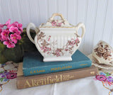Brown Transferware Sucrier Sugar Box Tea Caddy Roses 1880s Canister Jar USA Burroughs