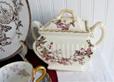 Brown Transferware Sucrier Sugar Box Tea Caddy Roses 1880s Canister Jar USA Burroughs