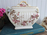 Brown Transferware Sucrier Sugar Box Tea Caddy Roses 1880s Canister Jar USA Burroughs
