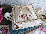 Brown Transferware Sucrier Sugar Box Tea Caddy Roses 1880s Canister Jar USA Burroughs