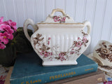 Brown Transferware Sucrier Sugar Box Tea Caddy Roses 1880s Canister Jar USA Burroughs