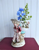 Toothpick Holder Boy With Eggshell Match Holder Hand Painted 1890s Small Vase