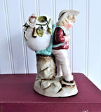 Toothpick Holder Boy With Eggshell Match Holder Hand Painted 1890s Small Vase