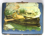 Victorian Photo Album Woman In Boat Celluloid Blue Velvet Back 1880s Cabinet Cards