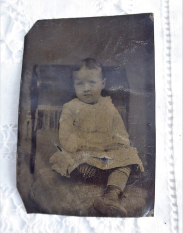 Tintype Child 1870s Antique 1/6 Plate 1880s Mid Victorian Photograph Parted Hair