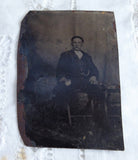 Tintype Man With Moustache In Chair 1/6 Plate 1880s Mid Victorian Photographica