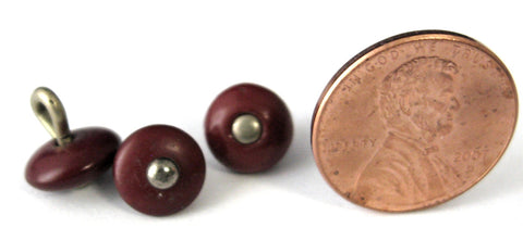 Dark Red Shoe Buttons 3 Glove Buttons Metal Shank 1800s Buttons Victorian