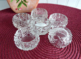 Set Edwardian Open Salts 6 Faceted Crystal Salt Cellars Waffle Button Diamond
