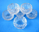 Set Edwardian Open Salts 6 Faceted Crystal Salt Cellars Waffle Button Diamond