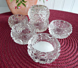 Set Edwardian Open Salts 6 Faceted Crystal Salt Cellars Waffle Button Diamond