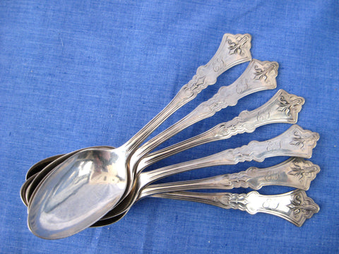 American Sterling Silver 6 Teaspoons Geo. Shiebler And Co Clematis 1890s Mono E T French Art Nouveau
