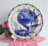 Aesthetic Movement Plate Flow Blue Ocean Scenes Blue Transferware 1890s Seashells 10.5