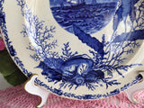 Aesthetic Movement Plate Flow Blue Ocean Scenes Blue Transferware 1890s Seashells 10.5