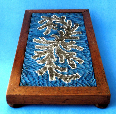 Edwardian Tea Tile English Glass Beads Teapot Trivet Mahogany Afternoon Tea 1890-1910