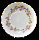 Pink Roses Butter Pat English Antique Butter Chip Teabag Caddy Wreath 1890s Ring Dish