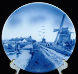 Delft Plate Windmill Canal Victorian Blue And White 1890s Charger Hand Painted