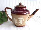 Egyptian Revival Teapot 1890s Royal Doulton England Egyptian Symbols Spout Repair Applied Sprig