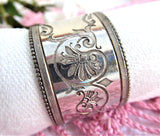 Napkin Ring Hand Engraved Fancy Floral Edwardian Victorian No Mono Beaded Rims