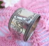 Napkin Ring Hand Engraved Fancy Floral Edwardian Victorian No Mono Beaded Rims