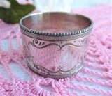 Napkin Ring Hand Engraved Fancy Floral Edwardian Victorian No Mono Beaded Rims