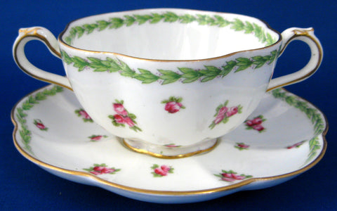Gorgeous Crescent Cream Soup And Saucer Rosebuds 1890s George Jones