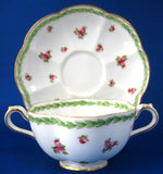 Gorgeous Crescent Cream Soup And Saucer Rosebuds 1890s George Jones