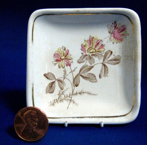 Transferware Butter Pat English Wilkinson Square 1890s Teabag Caddy