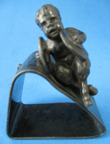 Antique Figural Napkin Ring Pan Faun Cymbals Meriden Book Piece 1880s
