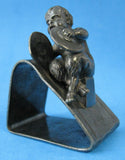 Antique Figural Napkin Ring Pan Faun Cymbals Meriden Book Piece 1880s