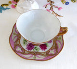 Gorgeous Nippon Japonisme Teacup Hand Painted Pink Gold Beading Moriage 1880s
