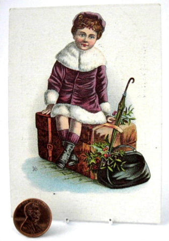 Victorian Trade Card Vermifuge Worm Cure Girl On Suitcase 1890s Advertising