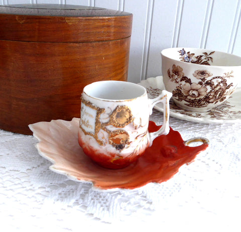 Victorian Cup And Saucer Acorn Cup Leaf Saucer 1890s Demi A Present Gold Orange