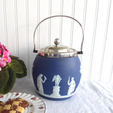 Biscuit Barrel Wedgwood England Dark Blue Jasper Dip Classical Figures 1890s