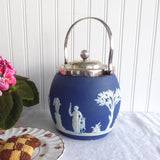 Biscuit Barrel Wedgwood England Dark Blue Jasper Dip Classical Figures 1890s