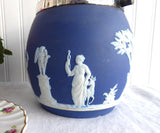 Biscuit Barrel Wedgwood England Dark Blue Jasper Dip Classical Figures 1890s