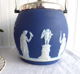 Biscuit Barrel Wedgwood England Dark Blue Jasper Dip Classical Figures 1890s