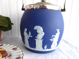 Biscuit Barrel Wedgwood England Dark Blue Jasper Dip Classical Figures 1890s