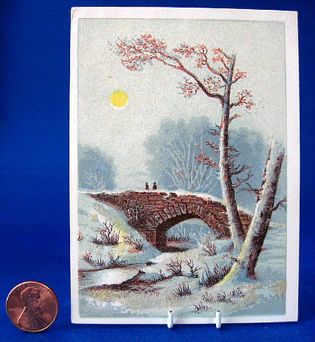 Stone Bridge Scene Victorian Album Card Mica Crystals 1890s Romantic Vignette