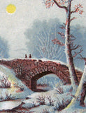 Stone Bridge Scene Victorian Album Card Mica Crystals 1890s Romantic Vignette