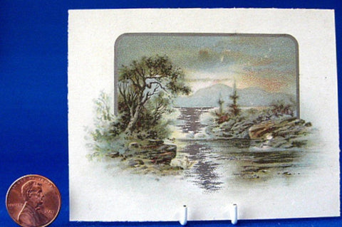 Album Card Mountain Lake Scene Victorian Scrap Metallic 1890s Romantic Vignette