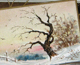Victorian Gold Metallic Album Card Winter Tree Scene 1890s Romantic Vignette