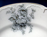 Black Transferware Plate Dresden Floral Victorian 9 Inch Bridgewood England 1890s