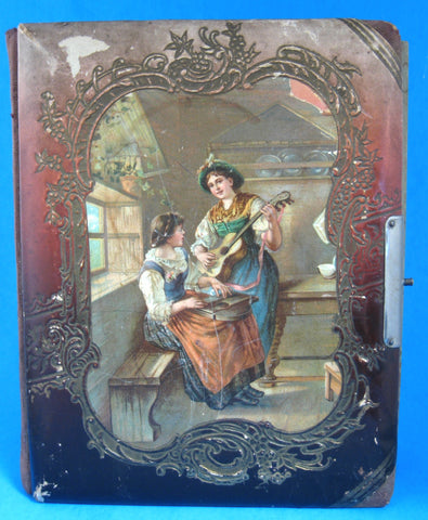 1890's Celluloid Button Portrait in Metal Frame With Floral Embellishments.  Mother With Children. US Navy. Convex Celluloid Photograph -  Canada