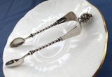 Crown Finial Edwardian Sugar Tongs Spoon Ends Continental 800 Silver Barley Twist