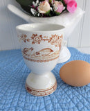 Furnivals Quail Eggcup Double Brown Transferware 1890s Birds Ironstone Egg Cup