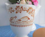 Furnivals Quail Eggcup Double Brown Transferware 1890s Birds Ironstone Egg Cup